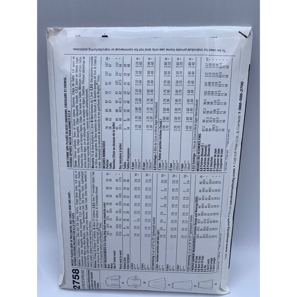 Simplicity Misses Shirt Skirt Pants Sewing Pattern sz 6-14 2758 - uncut - Picture 3 of 3